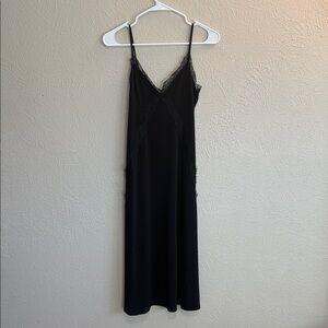 Mango Black Lace-Trimmed Midi Dress